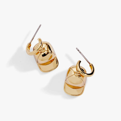 Baseball Cap Huggie Drop Earrings Gold Plated