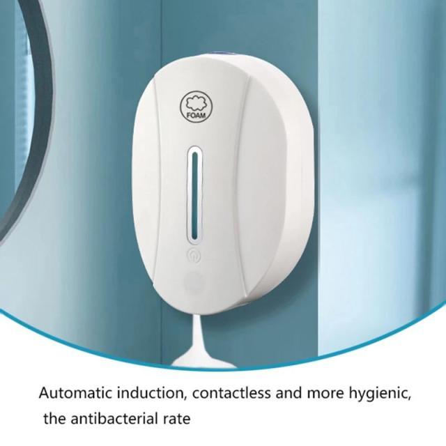 Foam soap dispenser by Stevvex, white, wall-mounted, touchless with clear liquid window on Tampa Home & Garden Store