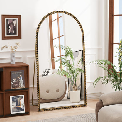 Iron Arch Retro Full-Length Mirror with Supporting Feet in Gold Beaded Iron Frame, HouseOfZazla on Tampa Home & Garden Store