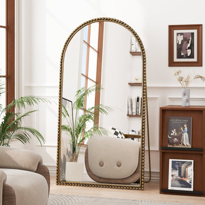 Full-length mirror by HouseOfZazla, iron arch with gold frame and feet for living room on Tampa Home & Garden Store