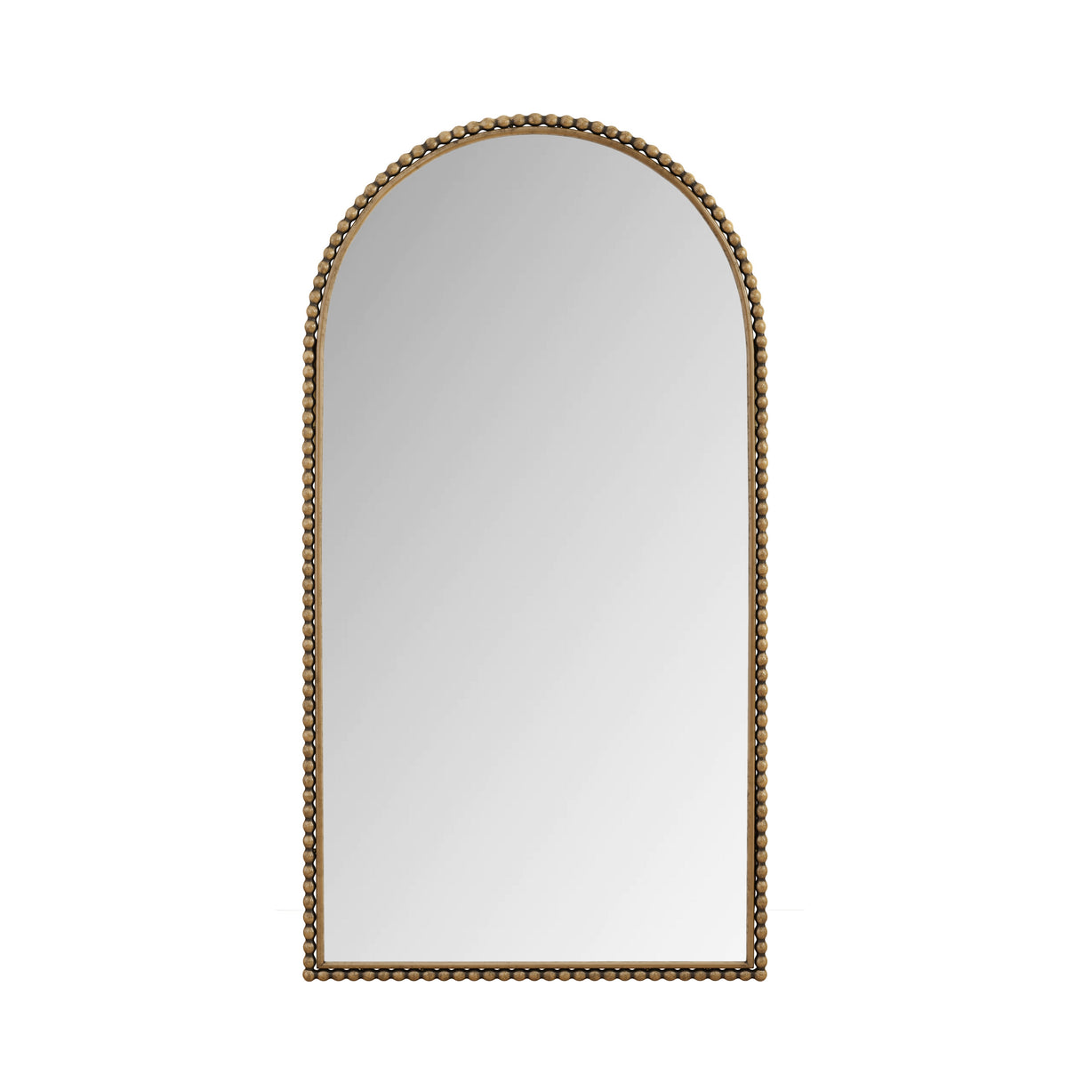 Full-length iron arch mirror with gold beaded frame and supporting feet on Tampa Home & Garden Store