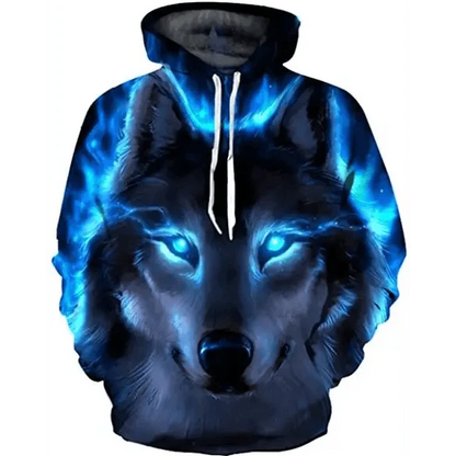 Stevvex hoodie ST12HF998ERF wolf neon blue 3D face, drawstring hood unisex adults on Tampa Home & Garden Store