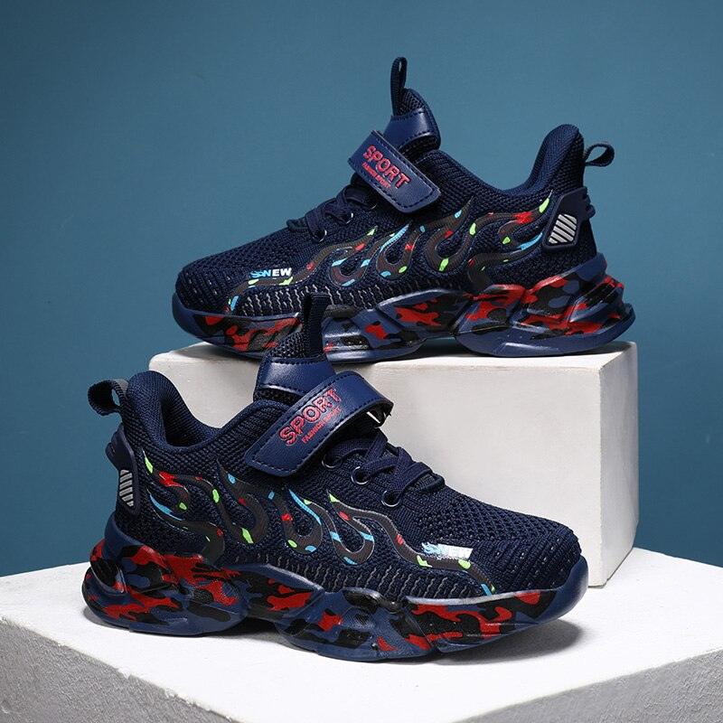 Stevvex kids sneakers navy breathable mesh with colorful camo sole and SPORT strap, two pairs on Tampa Home & Garden Store