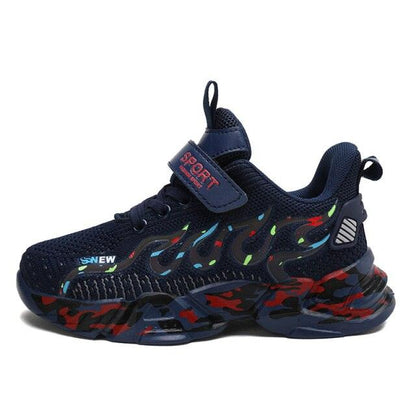 Spring breathable mesh sneakers for kids Stevvex navy with velcro strap and camo sole on Tampa Home & Garden Store