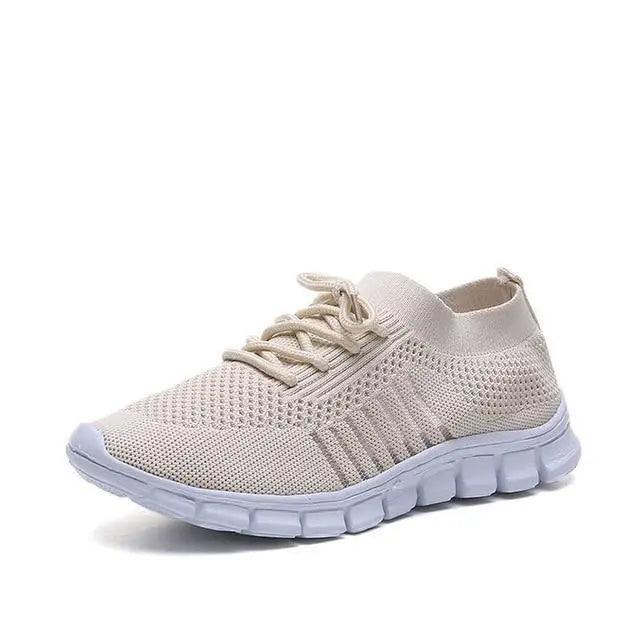 Spring Flat Women's Sneakers beige mesh upper with lavender sole on Tampa Home & Garden Store
