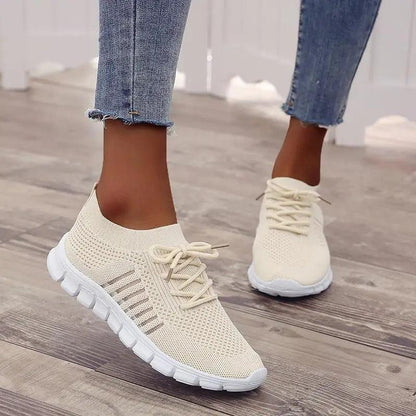 Stevvex Spring Flat Women's Sneakers ST12303JYR beige light mesh breathable casual sneakers on Tampa Home & Garden Store
