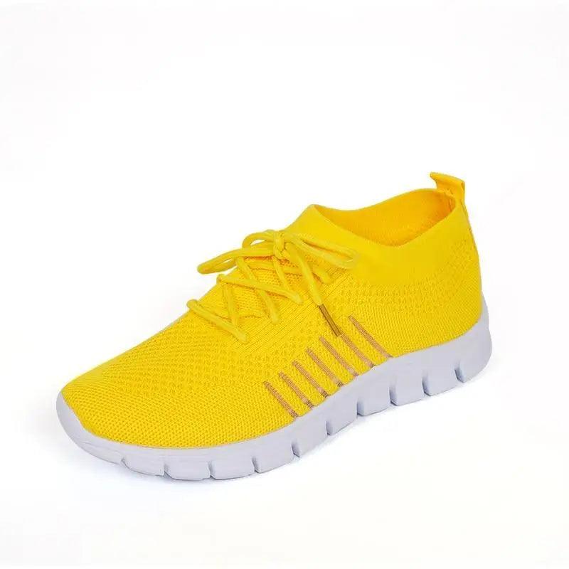 Spring Flat Women's Sneakers yellow mesh upper breathable casual sport Stevvex ST12303JYR on Tampa Home & Garden Store