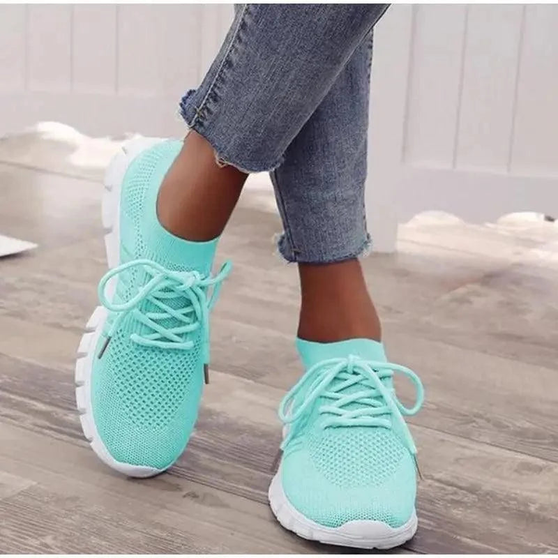 Spring Flat Women's Sneakers mint mesh breathable pair with lace and white sole by Stevvex on Tampa Home & Garden Store