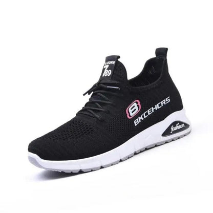 Spring Flat Womens Sneakers Stevvex, black knit upper, white sole, breathable casual shoes on Tampa Home & Garden Store