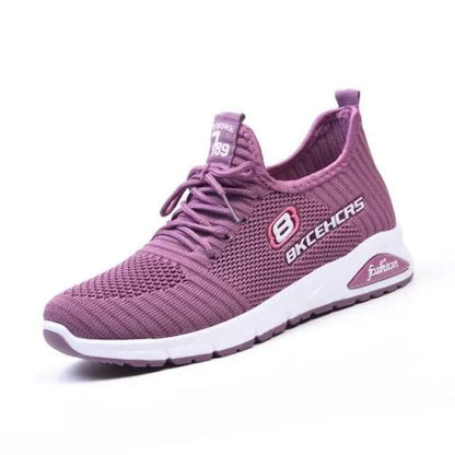 Spring Flat Women's Sneakers by Stevvex, purple mesh upper with lace-up and white sole on Tampa Home & Garden Store
