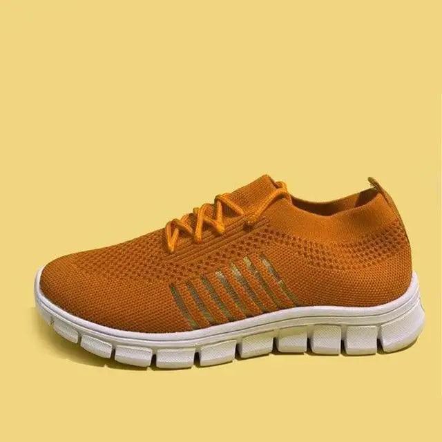 Women's Spring Flat Stevvex sneakers orange breathable mesh with white sole on Tampa Home & Garden Store