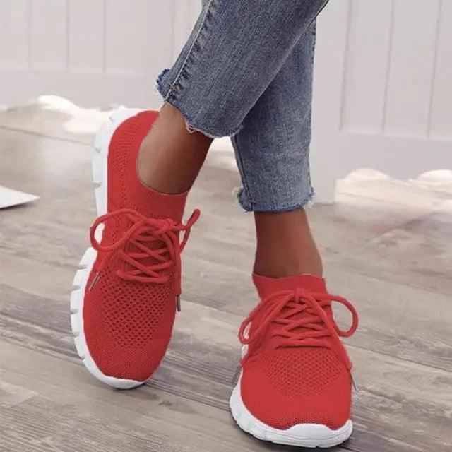 Spring Flat Women's Sneakers Stevvex red mesh upper with white sole on Tampa Home & Garden Store