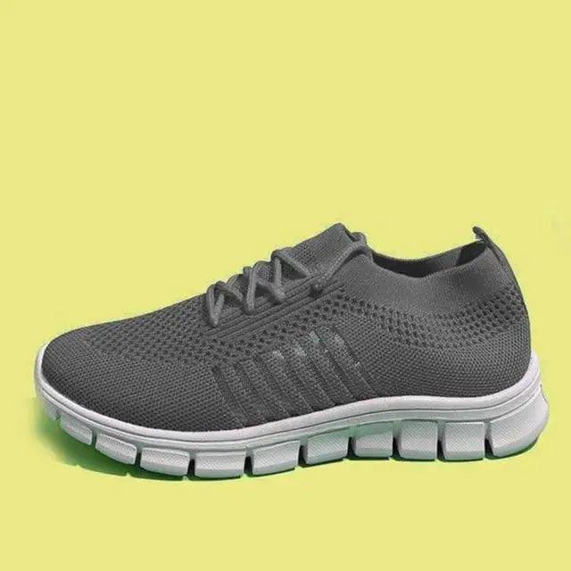 Stevvex Spring Flat women's sneakers with grey mesh upper and breathable knit, white sole on Tampa Home & Garden Store