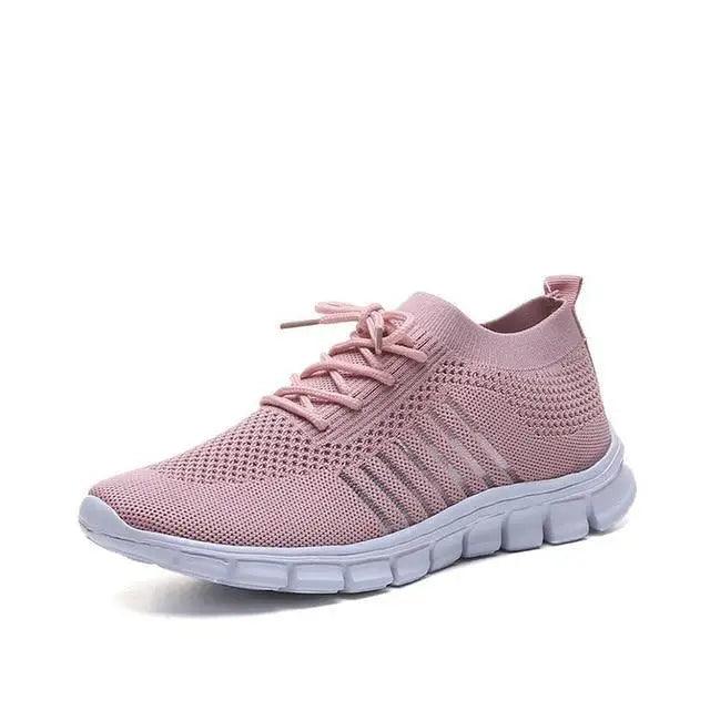 Stevvex Spring Flat Women's Sneakers pink knit mesh upper breathable casual sport sneakers on Tampa Home & Garden Store