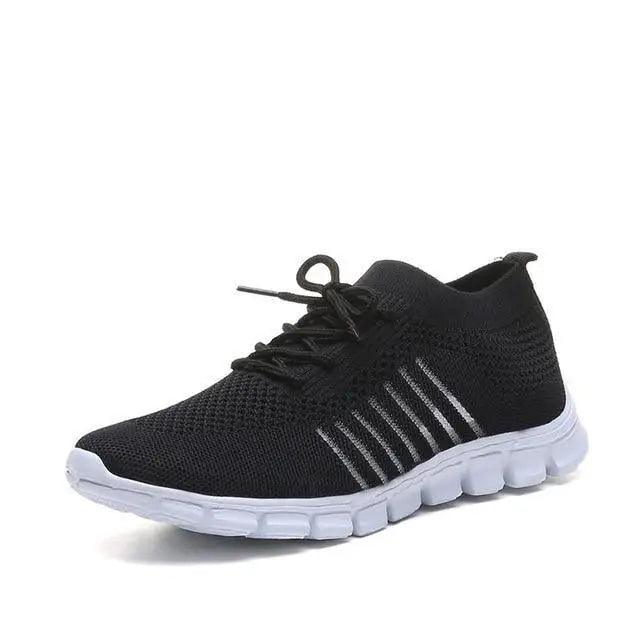 Stevvex Spring Flat women's sneakers black mesh upper with white segmented outsole on Tampa Home & Garden Store