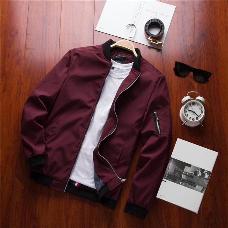 Stevvex men's burgundy bomber jacket slim fit lightweight coat with zip closure on Tampa Home & Garden Store