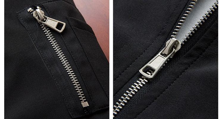 Stevvex Spring Men's Classic Jacket zipper detail in black fabric dual metal zippers on Tampa Home & Garden Store