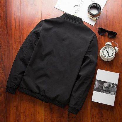 Stevvex black men's lightweight bomber jacket with ribbed cuffs and hem, slim fit on Tampa Home & Garden Store
