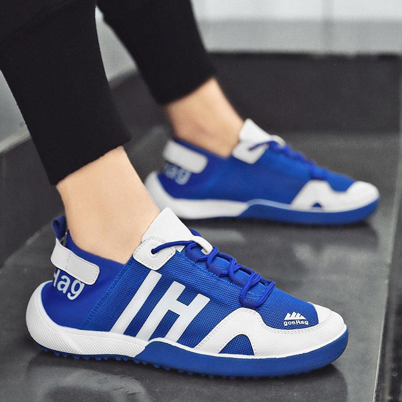 Stevvex men's blue and white mesh sneakers with white toe cap and blue outsole pair on Tampa Home & Garden Store