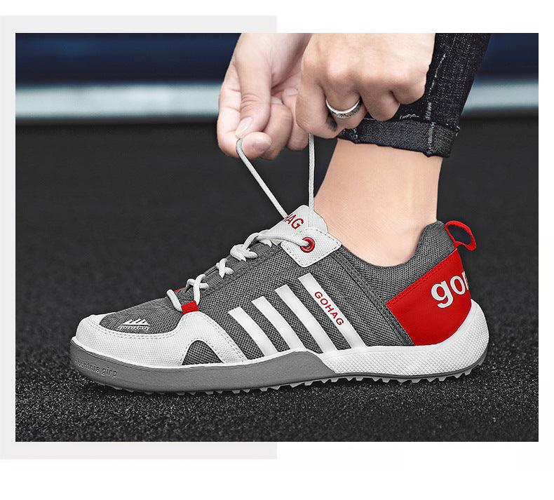 GOHAG mesh sneakers gray upper with white stripes and red heel patch on Tampa Home & Garden Store
