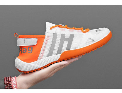 Stevvex mens sneakers white mesh with orange sole and laces breathable running shoes on Tampa Home & Garden Store
