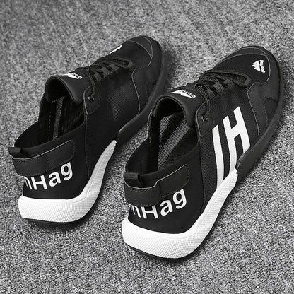 Stevvex men's black mesh slip-on sneakers with white sole, breathable casual walking shoes on Tampa Home & Garden Store