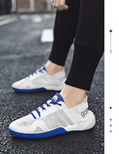 Stevvex ST85SH5500REH men's white mesh sneakers with blue laces and blue outsole on Tampa Home & Garden Store
