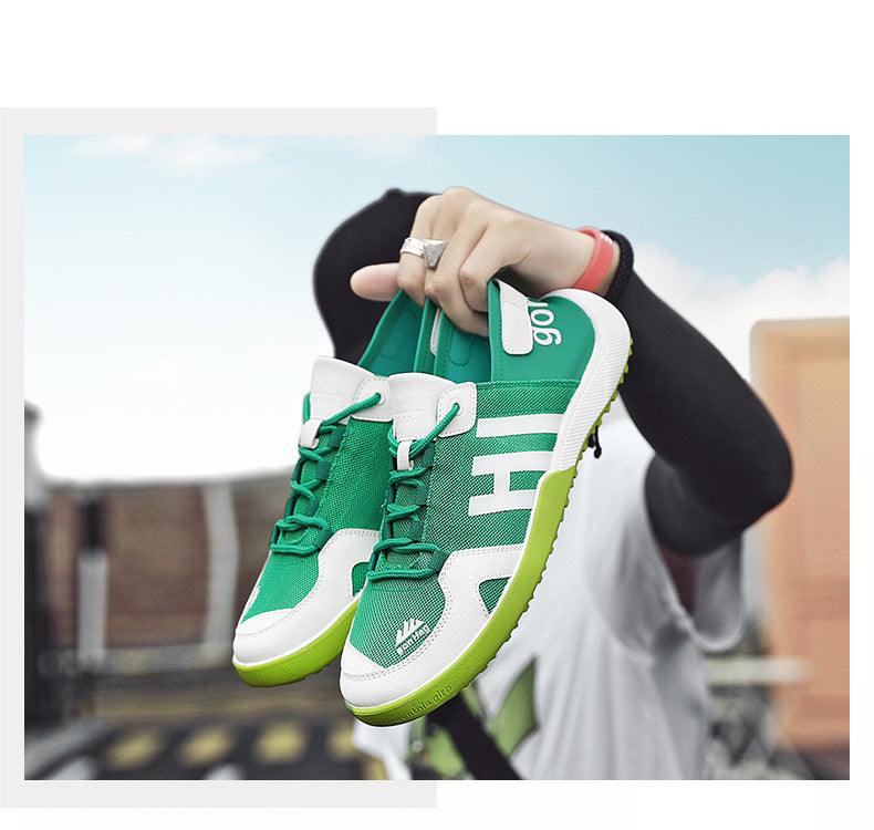 Stevvex Spring mens slip-on casual sneakers green mesh with white accents lime sole 2 shoes on Tampa Home & Garden Store