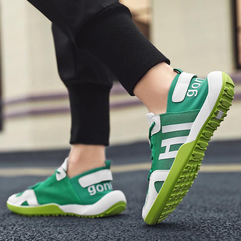 Spring Mens Slip On Casual Shoes Stevvex green mesh sneakers with white straps lime sole on Tampa Home & Garden Store