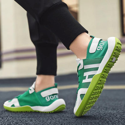Spring Mens Slip On Casual Shoes Stevvex green mesh sneakers with white straps lime sole on Tampa Home & Garden Store
