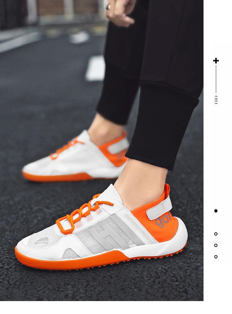 Stevvex white mesh sneakers with orange accents, breathable casual running shoes on Tampa Home & Garden Store