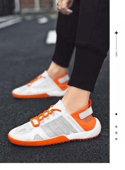 Stevvex white mesh sneakers with orange accents, breathable casual running shoes on Tampa Home & Garden Store