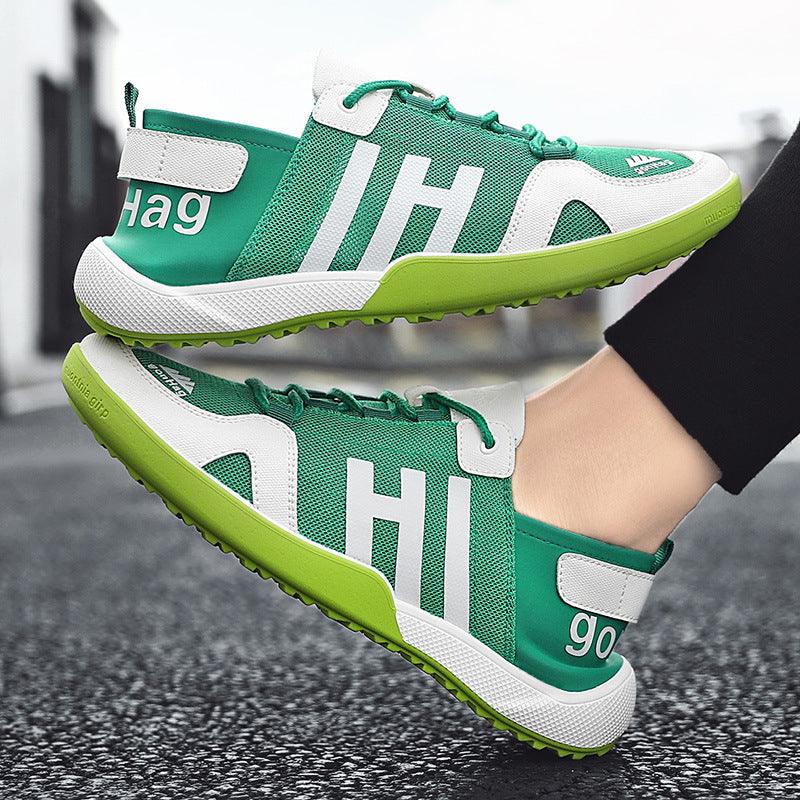 Stevvex sneakers green white mesh upper lime sole breathable running shoes pair on Tampa Home & Garden Store