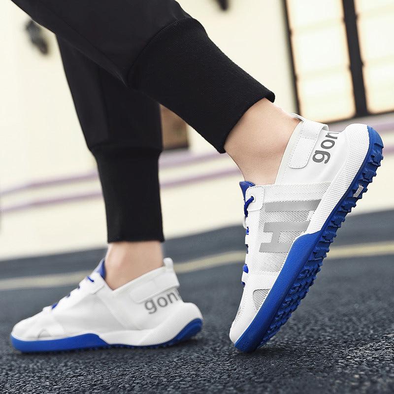Stevvex white mesh slip-on sneakers with blue outsole, lightweight breathable athletic footwear on Tampa Home & Garden Store