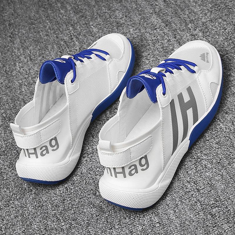 Stevvex white mesh sneakers with blue accents, breathable lightweight running pair on Tampa Home & Garden Store
