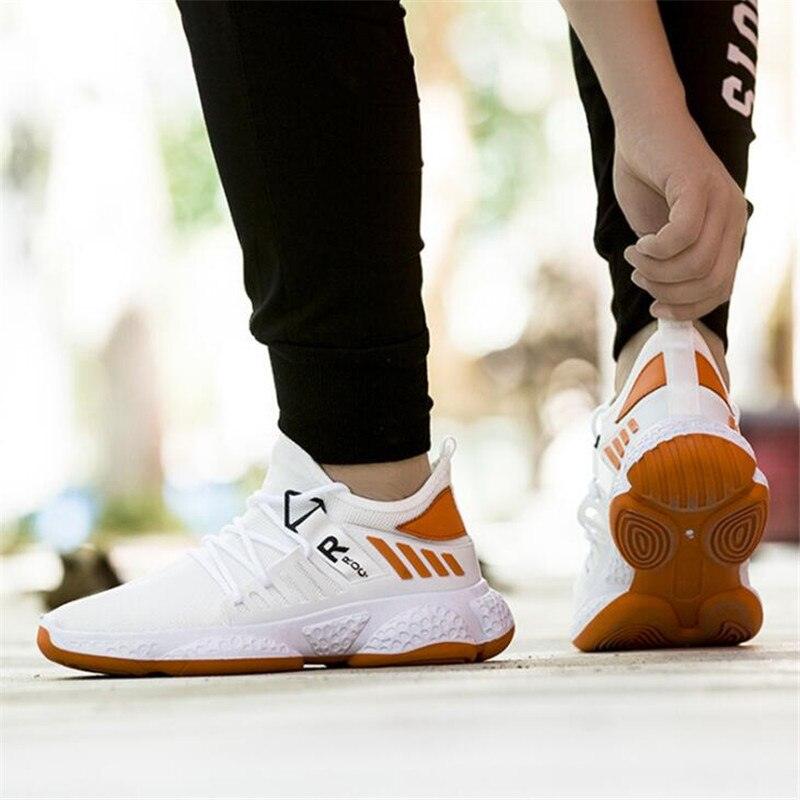 Stevvex men sneakers white mesh with orange accents, lightweight running trainers on Tampa Home & Garden Store