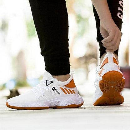 Stevvex men sneakers white mesh with orange accents, lightweight running trainers on Tampa Home & Garden Store