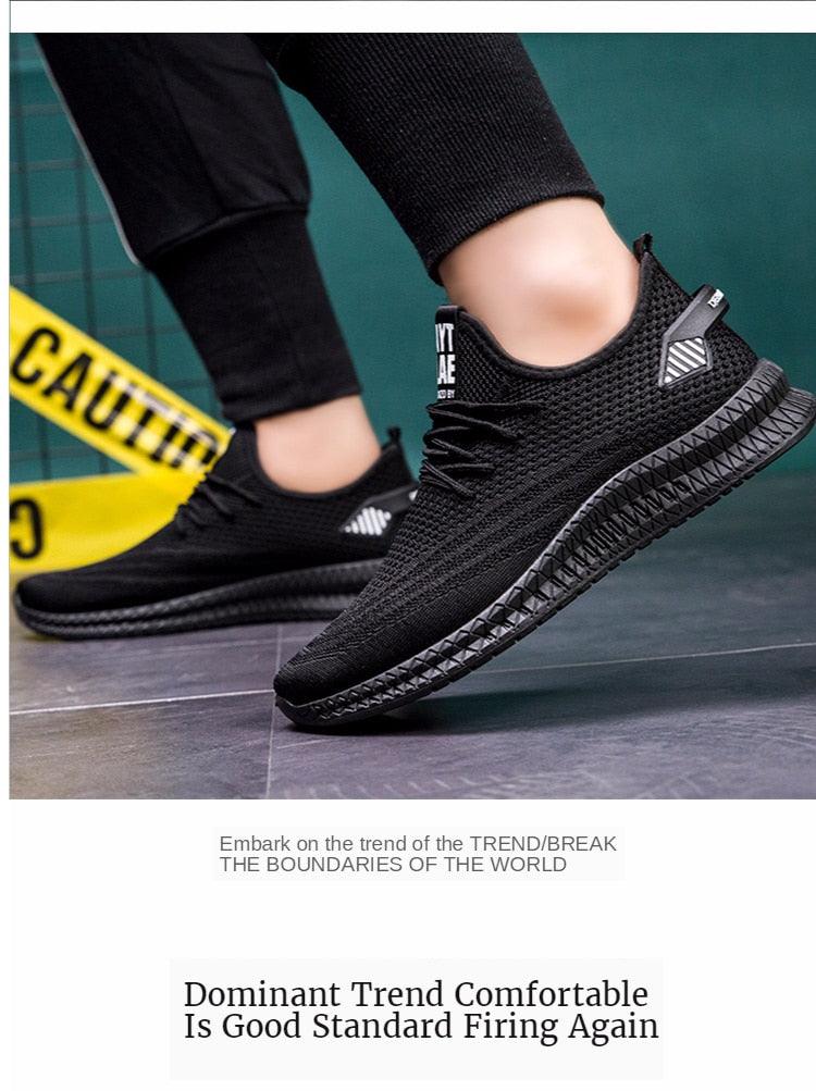 Stevvex men's black mesh sneakers, lace-up, lightweight breathable running shoes on Tampa Home & Garden Store