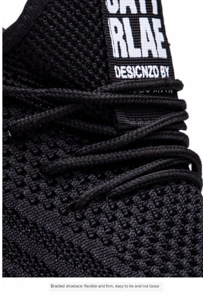 Stevvex men's black knit mesh sneakers with braided shoelace and tongue logo tag ST85SH6584STY on Tampa Home & Garden Store
