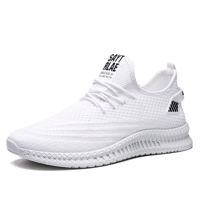 Stevvex men's white mesh sneakers, lightweight breathable lace-up casual running trainers on Tampa Home & Garden Store