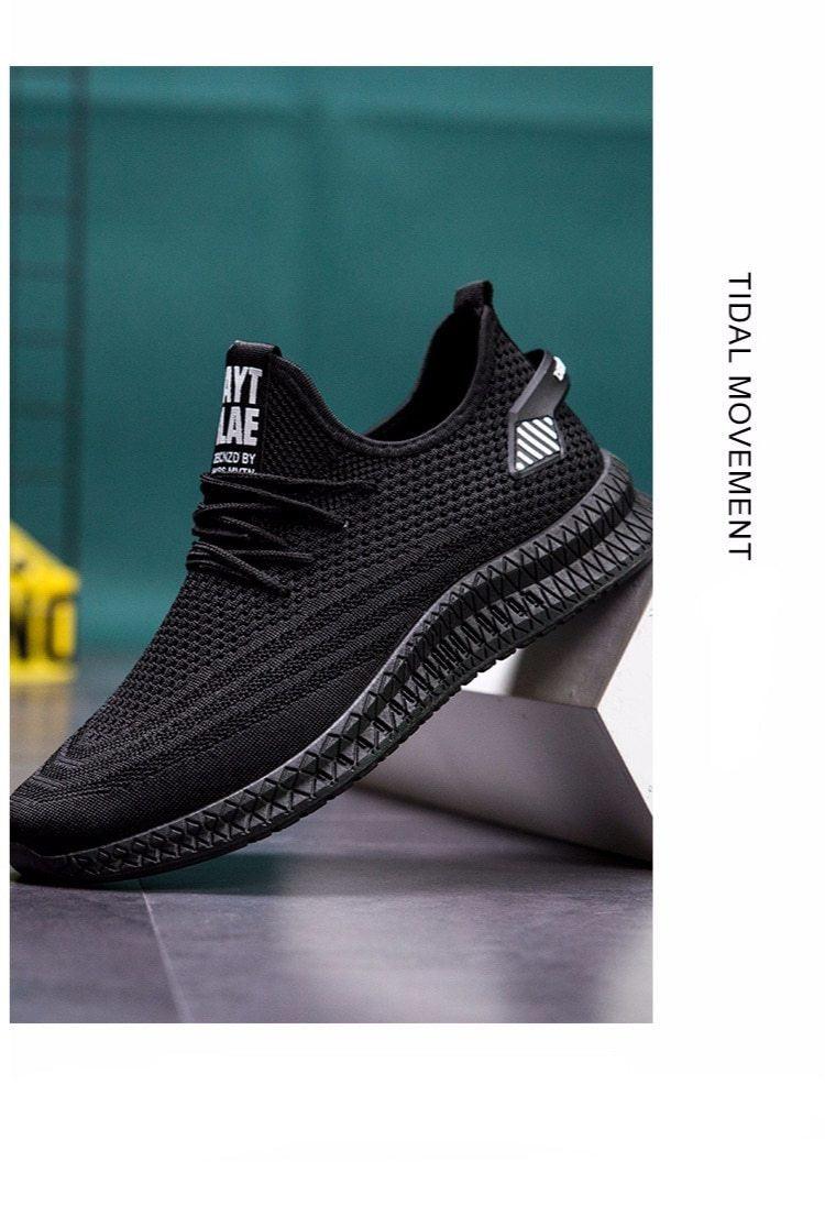 Stevvex men's sneakers ST85SH6584STY Black mesh breathable lace-up trainer with textured sole on Tampa Home & Garden Store