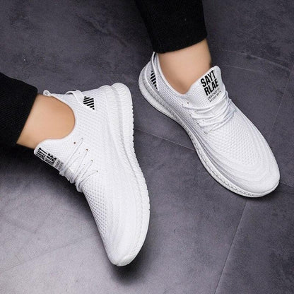 Men's white mesh sneakers, lace-up, lightweight breathable walking runners by Stevvex on Tampa Home & Garden Store