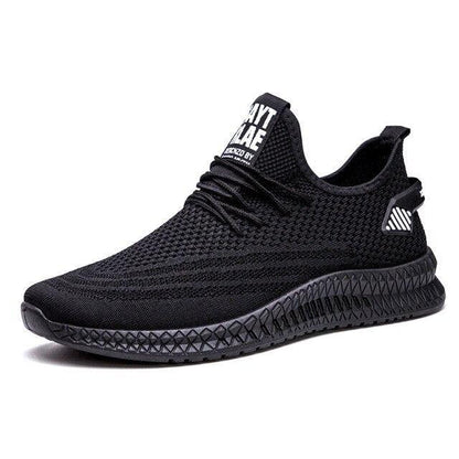 Stevvex men's black mesh sneakers with knit upper, lace-up, cushioned textured midsole on Tampa Home & Garden Store