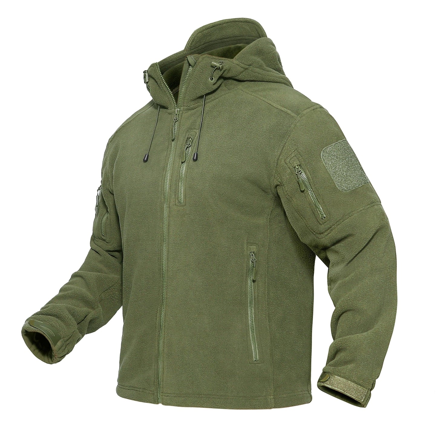 Stevvex olive green fleece windbreaker jacket with hood and zip pockets on Tampa Home & Garden Store