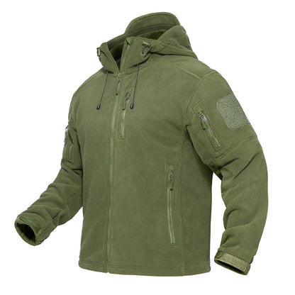 Stevvex olive green fleece windbreaker jacket with hood and zip pockets on Tampa Home & Garden Store