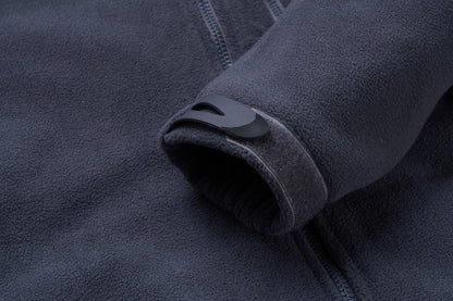 Fleece jacket navy by Stevvex with front zipper and cuff strap closeup on Tampa Home & Garden Store