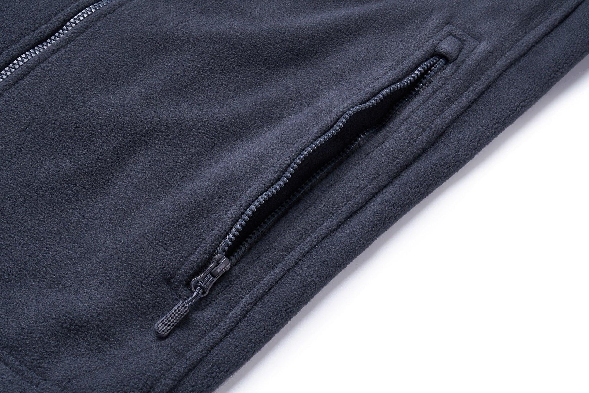 Stevvex navy fleece jacket zipper detail in soft warm windproof fabric on Tampa Home & Garden Store