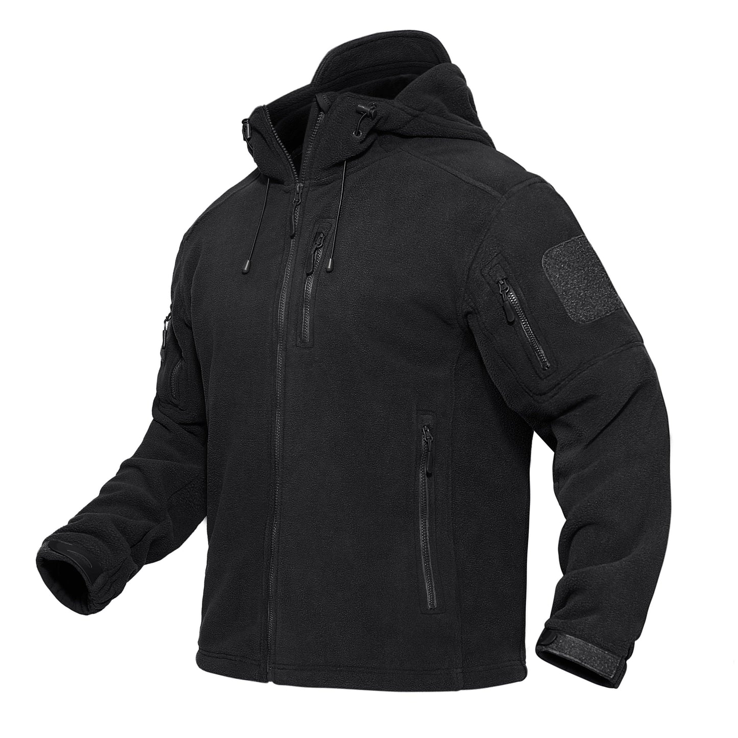 Stevvex black hooded fleece jacket with multiple zip pockets on Tampa Home & Garden Store