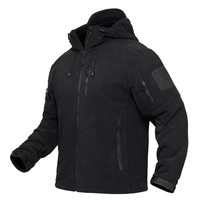 Stevvex black hooded fleece jacket with multiple zip pockets on Tampa Home & Garden Store