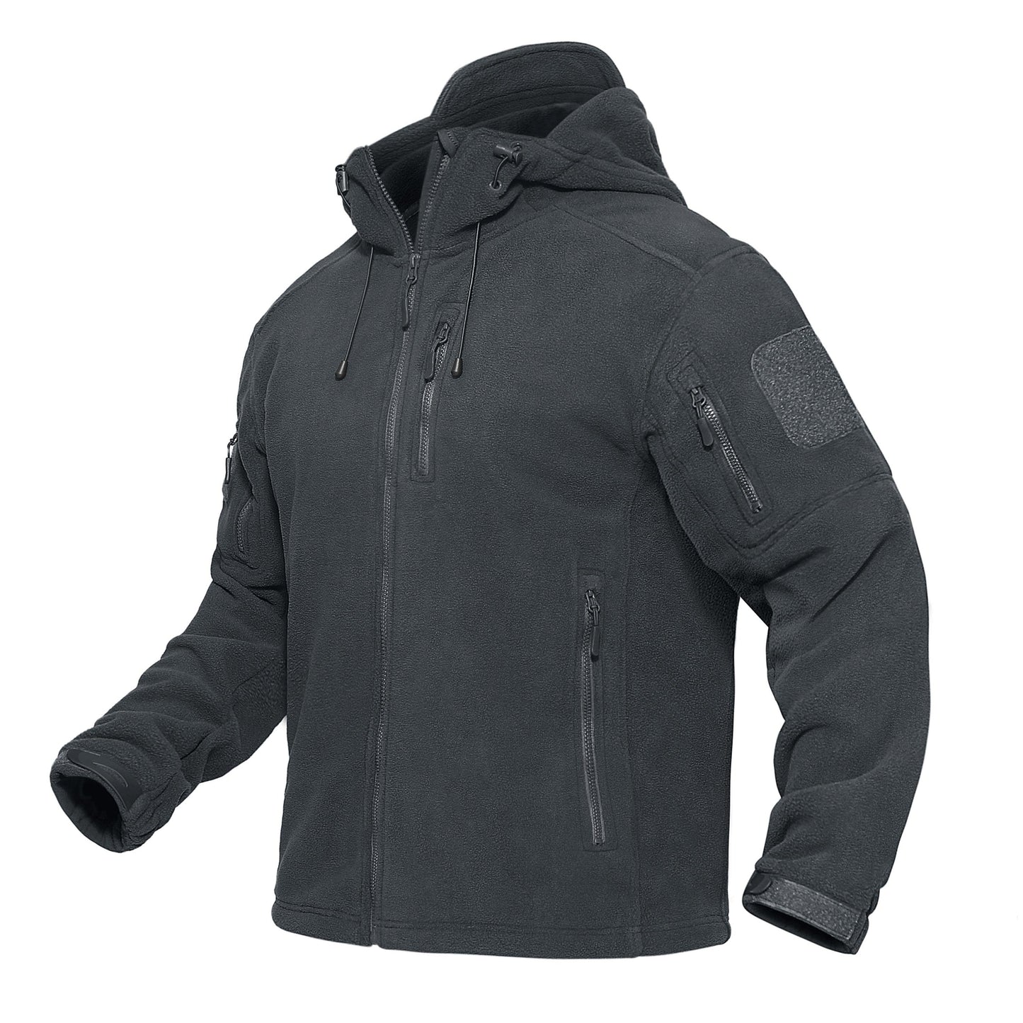 Stevvex men's black fleece hooded jacket with front zip pockets on Tampa Home & Garden Store